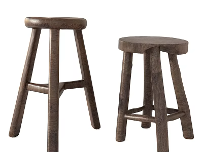 Two Simple Wooden Bar Stools With Sturdy Design For Kitchen Counter 3d model