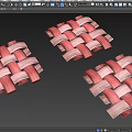 Man Creating Woven Design Using Pink And Light Brown Wooden Strips On White Background