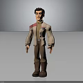 Cartoon Male Character Standing In Light Coat Pink Inner Shirt Brown Pants Boots Gray Background