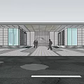 Modern Sales Office Building With Glass Curtain Walls Contemporary Roof Design Surrounding Landscaping and Driveway