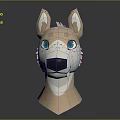 Light Brown Animal Head Sculpture Carving with Blue Eyes and Cartoon Style Features