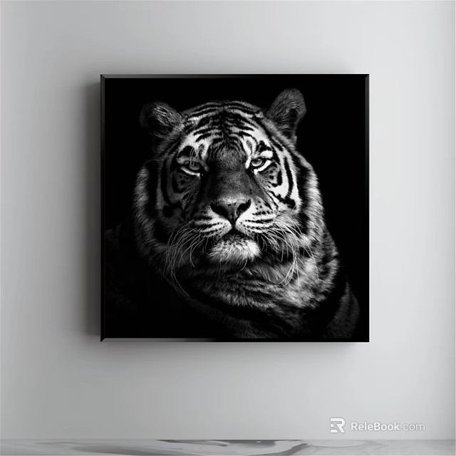 Black and White Tiger Portrait Animal Painting Hanging on Wall Canvas Art 3d model 