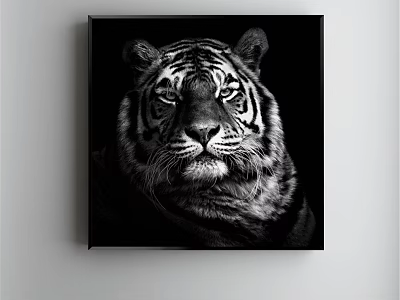 Black and White Tiger Portrait Animal Painting Hanging on Wall Canvas Art 3d model