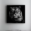 Black and White Tiger Portrait Animal Painting Hanging on Wall Canvas Art