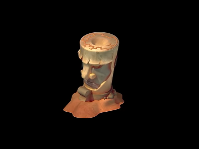 Primitive Style Wooden Landscape Sculpture With Totem Head Design And Base 3d model