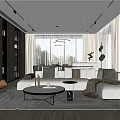 Modern Living Dining Room Interior With Sofa Coffee Table And Large Windows