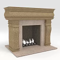 Ornate Stone Fireplace Mantel With Classic Design And Flames Inside Logs