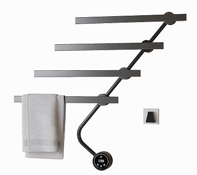 Modern Black Metal Bathroom Accessories with Towel Rack and Hanging Towel 3d model