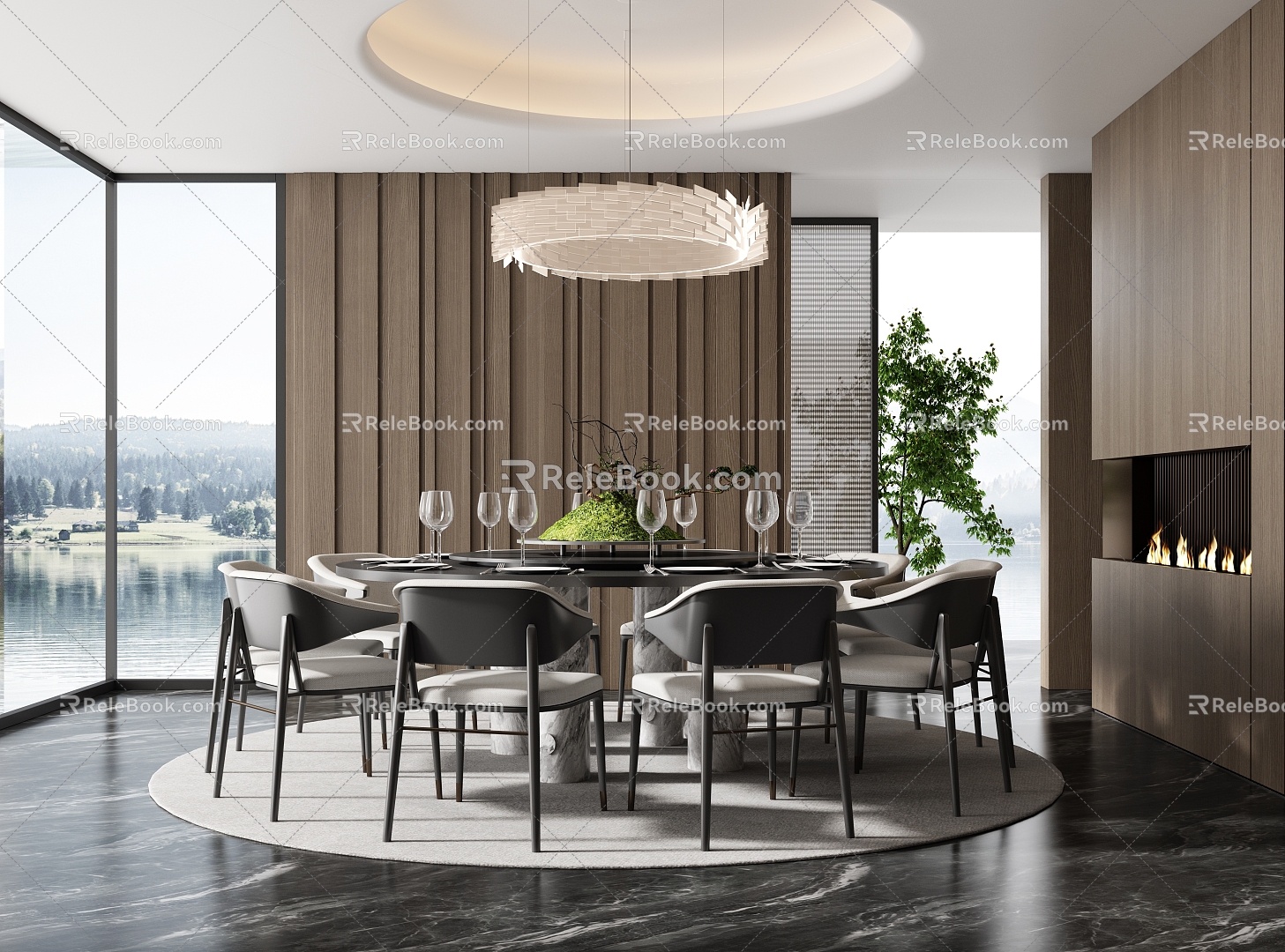 Restaurant Box Room Hotel Box Round Table Restaurant Round Table and Chair Combination 3d model