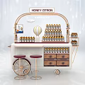 HONEY CITRON Mobile Functional Cart with Display Shelves Holding Bottled Products and Stools