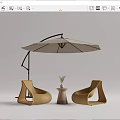 Outdoor Wicker Table And Chair Set With Sun Umbrella And Small Round Side Table
