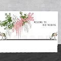Elegant Wedding Welcome Setup With Pink Backdrop Flowers And White Table 3d model