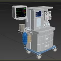 Medical Anesthesia Machine With Display Screen Control Knobs Reservoir Bag And Wheeled Cart 3d model