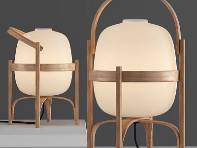 Modern Wooden Frame Table Lamp With White Lampshade And Minimalist Design 3d model