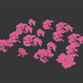Multiple Pink and White Trees Arranged on Dark Background With Reflective Surfaces