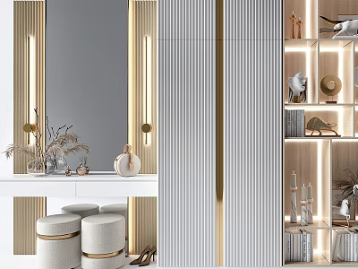 Elegant Modern Wardrobe Design With Gold Accents LED Strip Lights And Glass Display Shelves 3d model