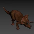 Detailed Brown Triceratops Dinosaur Model With Horns In Standing Pose