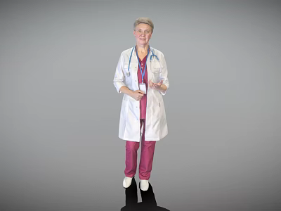 Woman Doctor in White Coat with Stethoscope Around Neck Holding Trophy 3d model