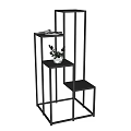 Black Metal Multi Tiered Shelving Unit With Decorative Potted Plant And Tray
