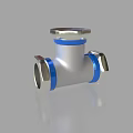 Silver Metal Pipe Tee Fitting With Blue Rings And Hexagonal Top Design