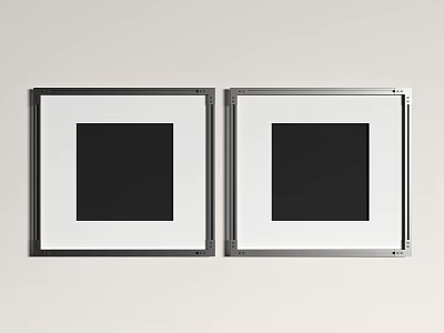 Two Photo Frames With Black Square Inserts White Borders Silver Outer Frames On White Wall 3d model