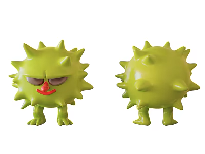Two Green Spiky Dolls One With Sunglasses Red Nose And Smooth Body Surface Design 3d model