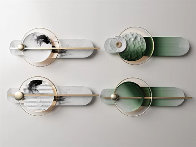 Modern Circular Wall Decor with Green White Textures and Metallic Accents 3d model