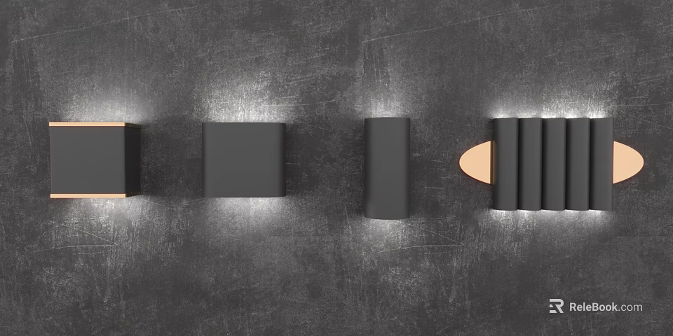 Modern Wall Lights With Sleek Black Design And Various Geometric Shapes 3d model
