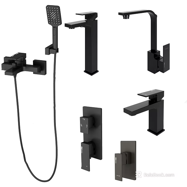Modern Black Bathroom And Kitchen Faucets With Contemporary Sleek Design Styles 3d model 