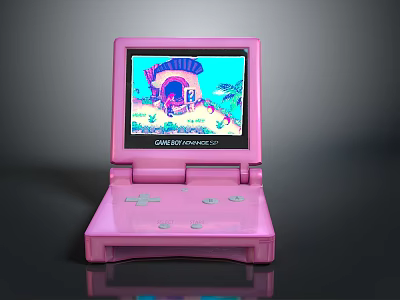 Pink Game Boy Advance SP Handheld Game Console With Cartoon Game Screen 3d model