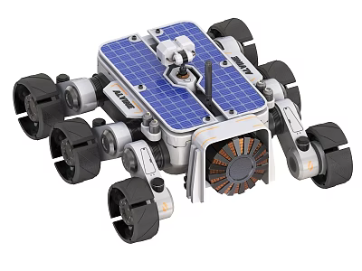 Solar Powered Robot With Solar Panel Multiple Wheels And Mechanical Arm 3d model