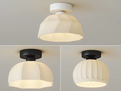 Modern White Ceiling Light Fixtures With Textured Shades And Black White Base Design 3d model