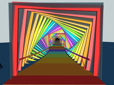 Modern Landscape Bridge With Colorful Striped Design And Geometric Frame Railings 3d model
