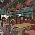Traditional Restaurant Exterior With Colorful Domes Red Brick Walls And Arched Wrought Iron Gates