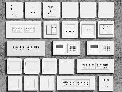 White Switch Panels Various Modern Designs With Sockets And Controls For Home Electrical Use 3d model