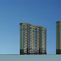 Modern High Rise Residential Building Exterior With Blue Sky And Windows