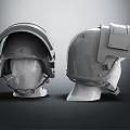 Tactical Military Helmets With Side Mounted Gear Displayed On Mannequin Heads Dual View