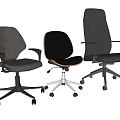 Three Office Chairs in Gray Fabric Black Leather Dark Gray Leather with Wheels and Armrests