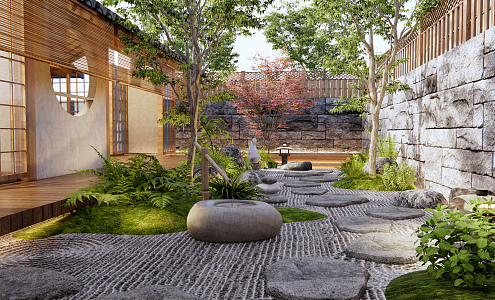 Japanese-style courtyard dry landscape courtyard landscape 3d model