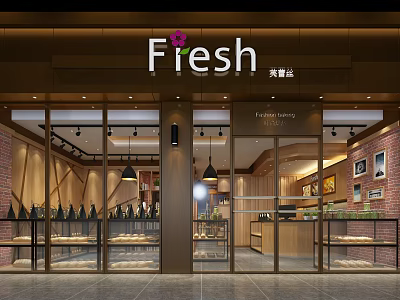 Fresh Fruit Vegetable Station Storefront Facade Featuring Glass Doors Wooden Structure And Display Area 3d model