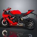Red Sport Motorcycle With Sleek Black Accents And Gray Background Reflection