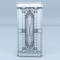 Building Exterior Wall With White Marble Surface Golden Decorations And Arched Stained Glass Window