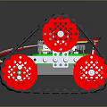 Car Parts Tracked Mechanical Structure With Red Wheels Gears And Metal Frame