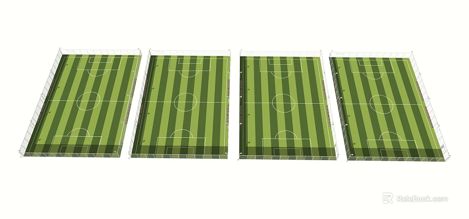 Multiple Football Fields Arranged Side by Side With Green Lawn and White Lines 3d model 