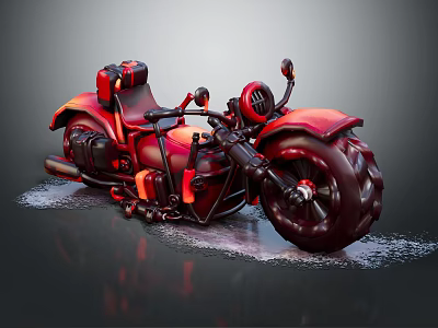 Red Motorcycle With Large Wheels Unique Design And Black Accents Details 3d model