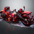 Red Motorcycle With Large Wheels Unique Design And Black Accents Details