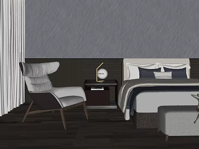 Modern Double Bed Blinds Writing Desk 3d model