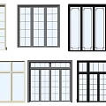 Modern Window Styles With White Gray Black Frames And Grid Designs 3d model