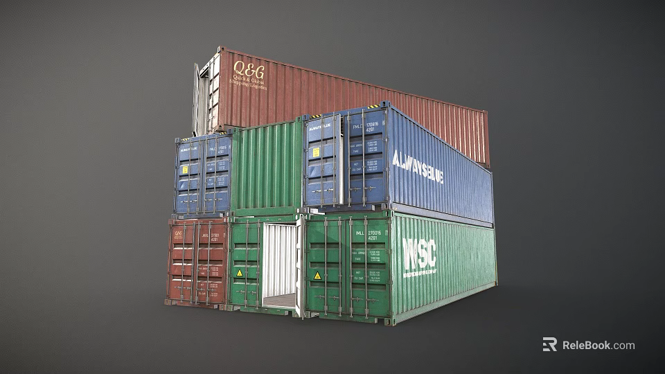 Colorful Stacked Container Furniture Design With Branded Storage Units 3d model 