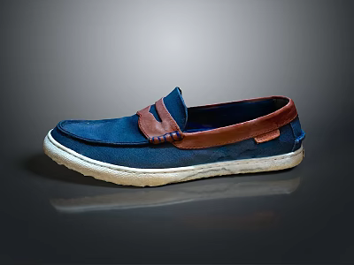 Stylish Blue Casual Shoes With Brown Trim And Light Sole For Daily Wear 3d model